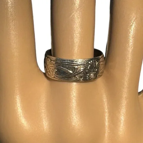 Silver Purity Ring Wedding Band Women Medieval Wedding Ring Silver Flower Ring - Picture 3 of 8